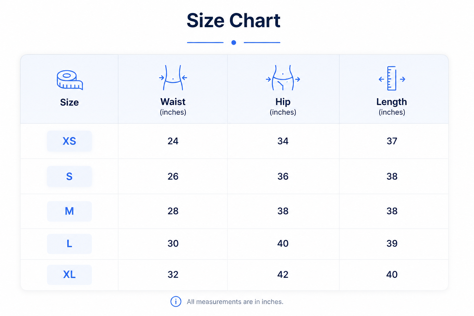 Size chart for Asymmetrical Two Tone Pleated Maxi Skirt